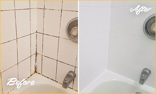 Before and After Picture of a Millcreek Tub Caulked to Remove and Avoid Mold