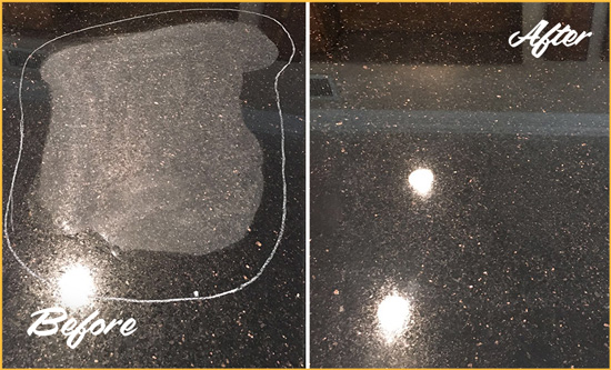 Before and After Picture of a Draper Granite Stone Countertop Polished to Remove Scratches