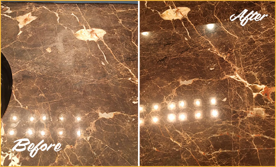 Before and After Picture of a Draper Marble Stone Countertop Polished to Eliminate Stains