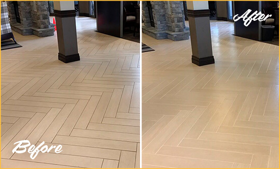 Before and After Picture of a Dirty Midvale Ceramic Office Lobby Sealed For Extra Protection Against Heavy Foot Traffic