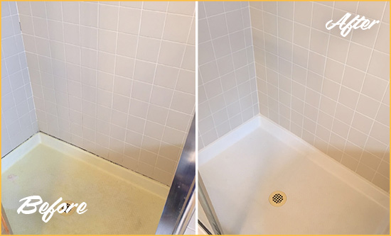 Before and After Picture of a Midvale Shower Sealed to Remove and Protect Against Mold