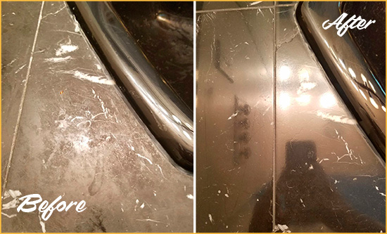 Before and After Picture of a Copperton Marble Tub Stone Sealed to Remove Stains