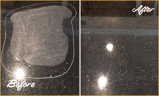 Before and After Picture of a Murray Hard Surface Restoration Service on a Granite Countertop to Remove Scratches