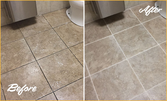 Before and After Picture of a Midvale Office Restroom Floor Recolored Grout
