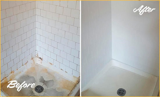 Sir Grout Cleans this Kearns Shower Cleaned to Eliminate Mold Before and After Picture of a Kearns Shower Cleaned to Eliminate Mold