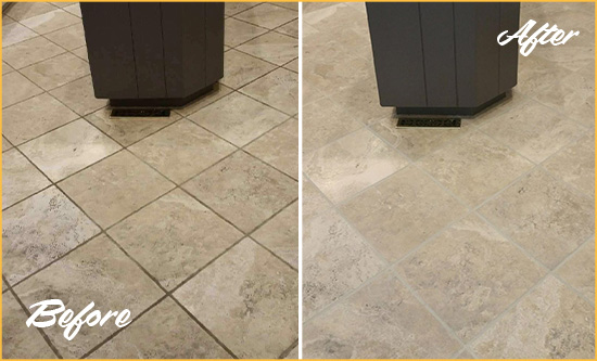 Before and After Picture of a Magna Kitchen Floor Cleaned to Remove Stains