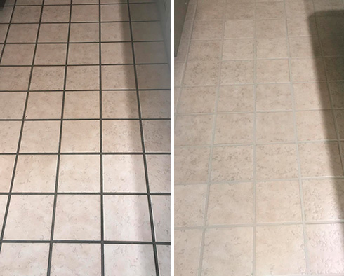Kitchen Floor Before and After Our South Salt Lake Grout Cleaning Service