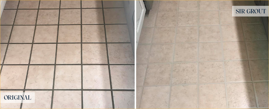 Kitchen Floor Before and After Our South Salt Lake Grout Cleaning Service