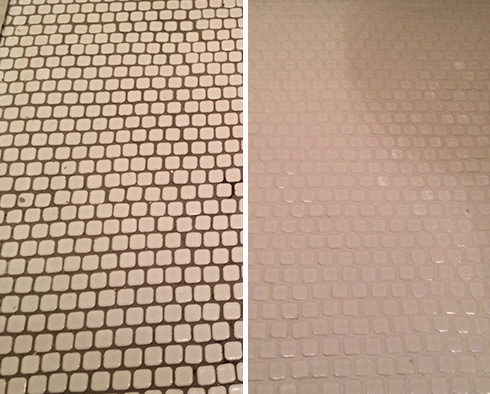 Bathroom Floor Before and After Our Holladay Grout Cleaning Service
