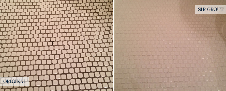 Bathroom Floor Before and After Our Holladay Grout Cleaning Service