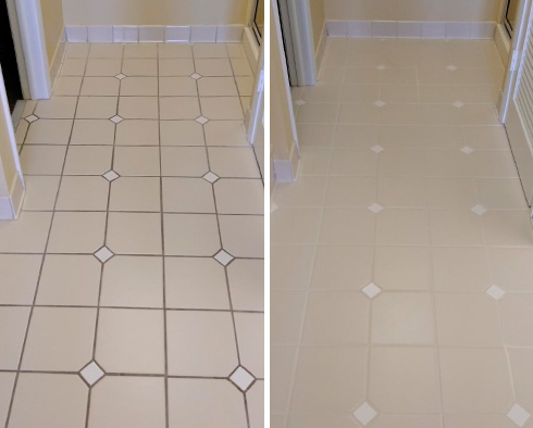 Bathroom Floor Before and After Our Midvale Grout Cleaning