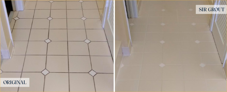 Bathroom Floor Before and After Our Midvale Grout Cleaning