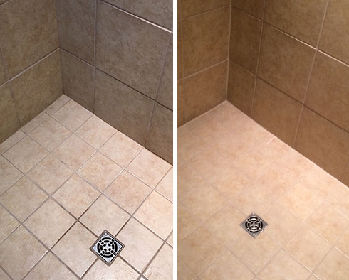 Shower Before and After Our Midvale Tile and Grout Cleaners Work