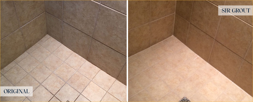 Shower Before and After Our Midvale Tile and Grout Cleaners Work