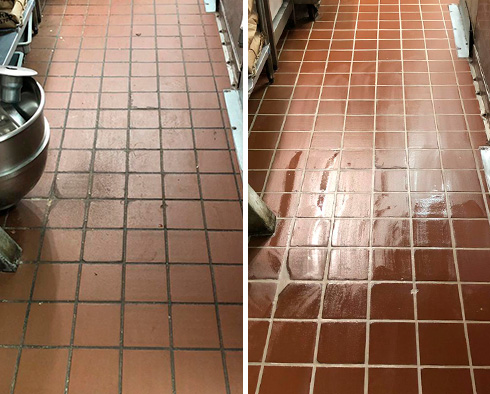 Kitchen Floor Before and After Our Magna Grout Cleaning Service