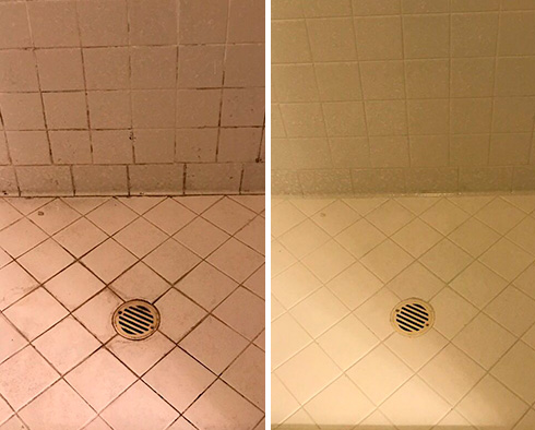 Shower Before and After Our Draper Tile Cleaning Service
