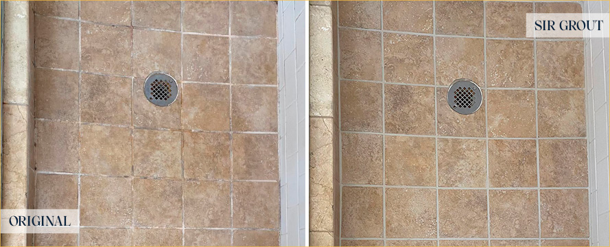Shower Before and After Our Magna Grout Cleaning Service