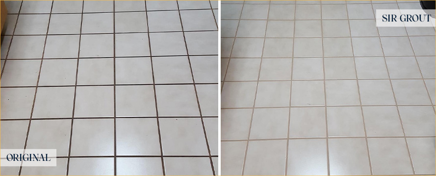 Kitchen Floor Before and After Our Sandy Grout Cleaning Service