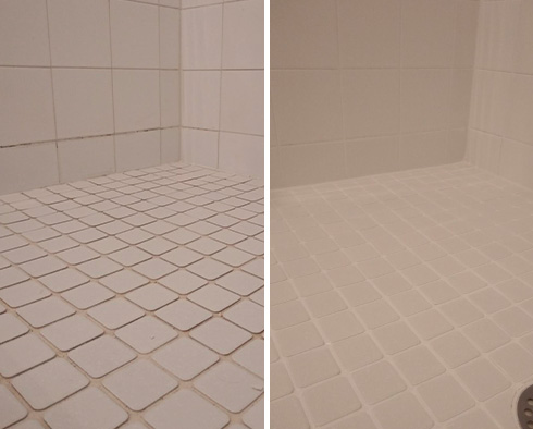 Shower Before and After Our Riverton Grout Cleaning Service