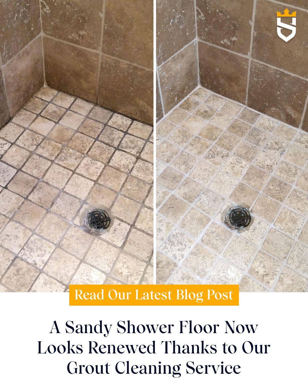 A Sandy Shower Floor Now Looks Renewed Thanks to Our Grout Cleaning Service